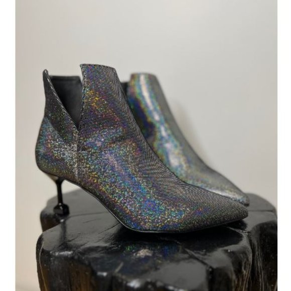 Made in Italy Womens Sparkle Pointed Ankle Boots Size 9-9.5US Metallic - Picture 4 of 5